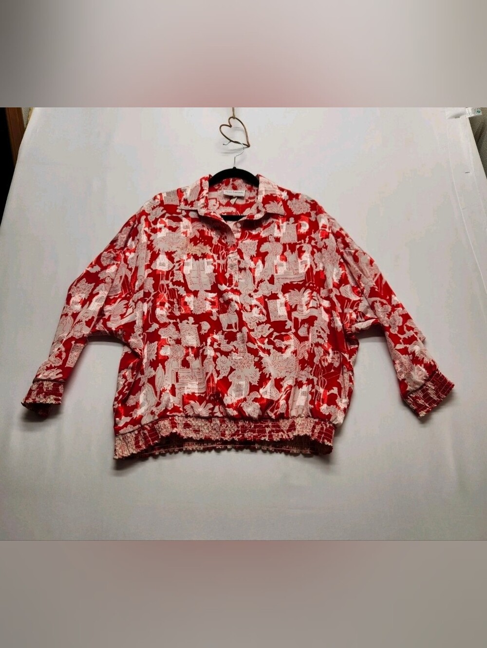 ⭐️Vintage Pierre Lamonte 80s 90s Toile Novelty Print Dolman Smocked Blouse M